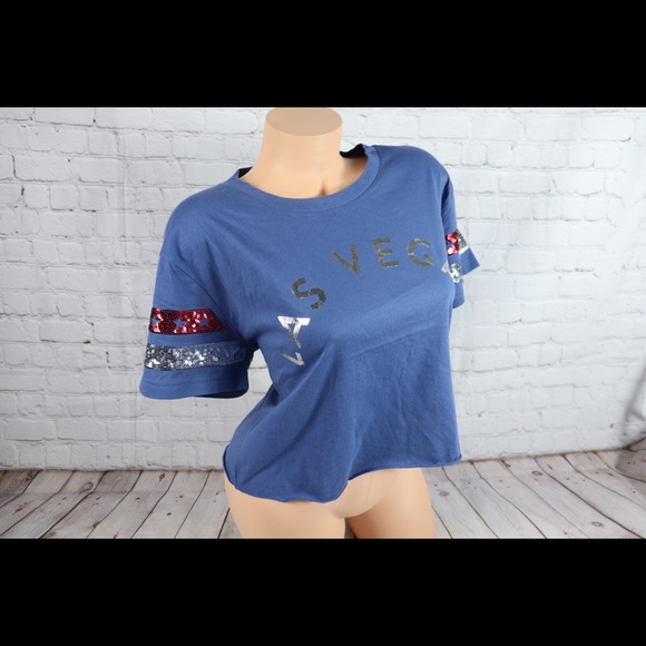 VS Pink Sequin Bling Las Vegas Crop Top Blue - Picture 6 of 7